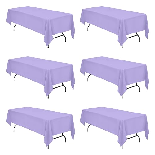 Image of BRILLMAX 6 Pack Lavender Tablecloths 60x126 Inch for 8ft Rectangle Tables | 150 GSM Polyester Fabric, 15 inch Standard Drop, Water, Stain & Wrinkle Resistant Cloth Cover for Wedding Reception Banquet Party