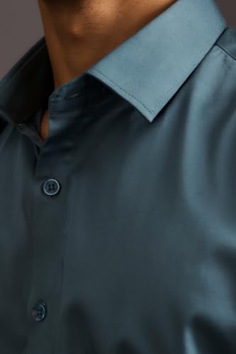 Image of BEYOURS Men's Full Sleeve Shirt Regular Fit Spread Collar 100% Cotton Satin Office & Formal.