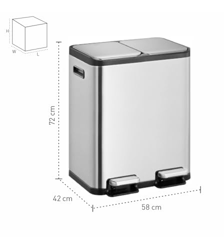 Image of Obsessions EKO Stainless Steel Dual Step Trash Can for Recycling, 30+ 30L Rectangular Kitchen Dustbin, Independent Pedals and Lids, Soft Close and Fingerprint Resistant, Metallic