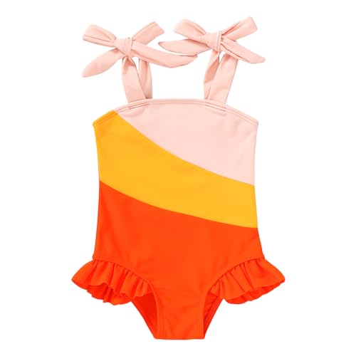 Image of YOUNGER TREE Toddler Swimsuit Girl Color Block Stripe One-Piece Swimwear Baby Girl Bathing Suits