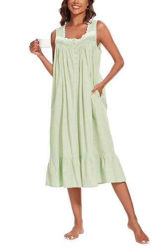 Image of AVIIER 100% Cotton Nightgowns for Women Sleeveless Sleep Dress Ladies Gowns Sleepwear with Pockets