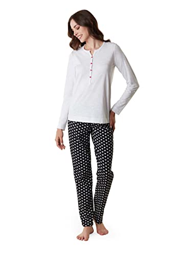 Serafino profondo LOVABLE Slub Cotton + Jersey Set di Pigiama, Bianco, L Donna
