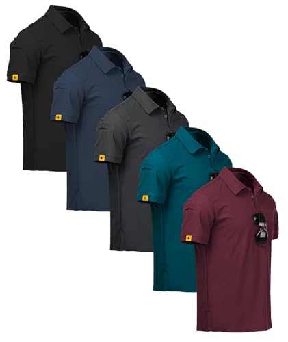 ZITY 5 Pack Polo Uomo Manica Corta Maglietta Traspirante ad