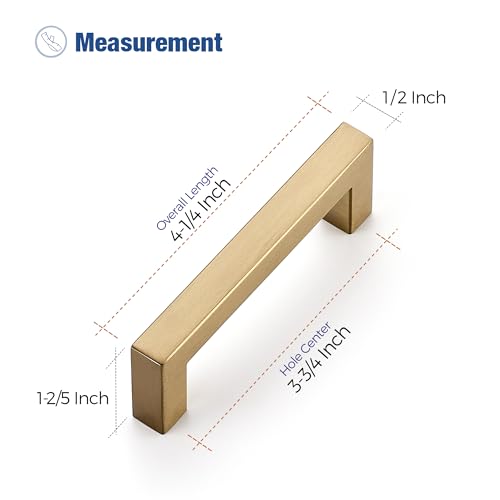 Image of Ravinte 30 Pack Champagne Bronze Cabinet Handles 3-3 /4 Inch Hole Center Stainless Steel Kitchen Square Cabinet Pulls for Dresser Drawer Cupboard Handles with Screwdriver