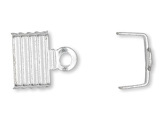 100 Silver Plated Brass U-Shaped 6.5x4.5mm Corrugated Fold Over Cord Ends