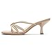 LOOPCHARM Women's Strappy Square Open Toe Kitten Heels Sandals Knotted Design Summer Fashion Slip On Mule Style,NUDE PU,8