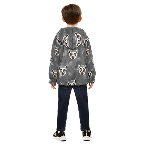 Lemur Faces on Gray Background Toddler Fleece Jacket Girl Boys Hooded Fleece Jacket Coat Warm Outwear Zip-up 3-10T4