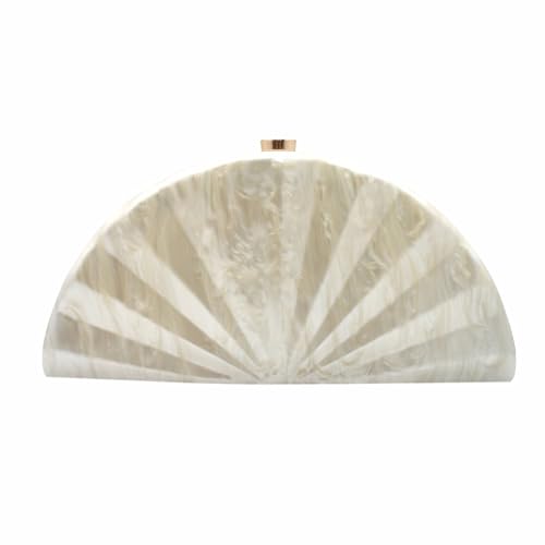PENGZHI Women Fan Shell Acrylic Clutch Purse Marble Evening Bag Unique Handbag Cute Shell Clutch Wedding Purse for Party Cocktail, White