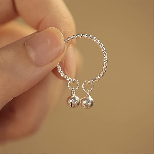 Dainty Ball Bell 925 Sterling Silver Adjustable Open Ring for Women Girls Expandable Boho Twisted Statement Finger Rings Comfort Fit Cute Charms Dangle Jewelry Christmas BFF Gift3