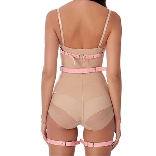 Punk Body Chain Leather Belt For Women Goth BDSM Lingerie Bondage Harness Belt Rave Fashion Accessories(Pink)3