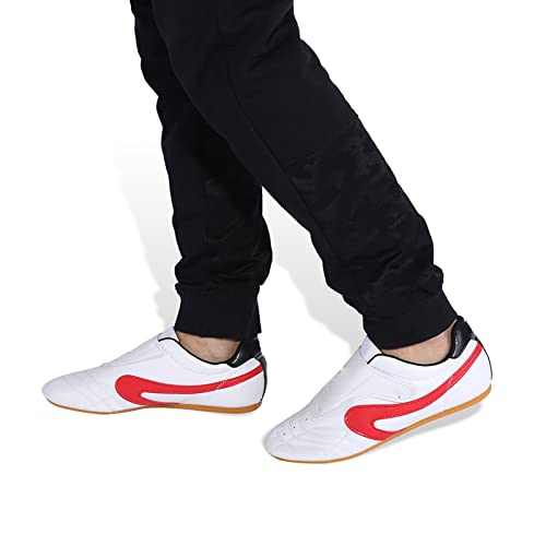 Kung Fu Shoes, PU Leather Unisex Sport Lightweight Shoe Taekwondo Boxing Taichi Shoes Sport Gym with Oxford Sole (382