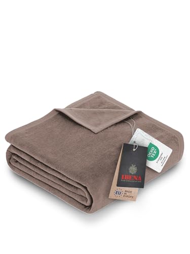 Ibena Porto Decke 150x200 cm – Baumwollmix weich, warm & waschbar, Kuscheldecke taupe einfarbig