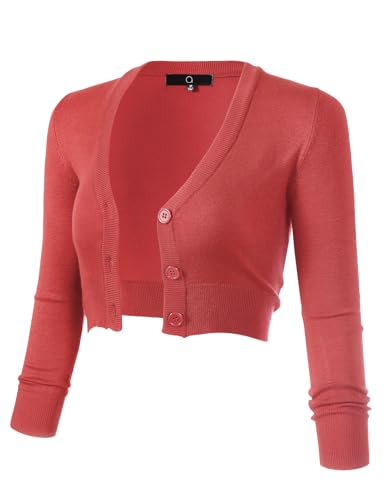 Image of Allsense Women's Cropped Bolero Shrug Cardigan | 3 /4 Sleeve, Button Down, Lightweight Knit Sweater