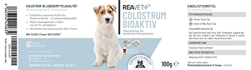 ReaVET Colostrum Pulver für Hund & Katze 100g - Immun Boost mit hohem Immunglobulin Gehalt, Immunsystem stärken, Magen & Darm, Natürliches Kolostrum