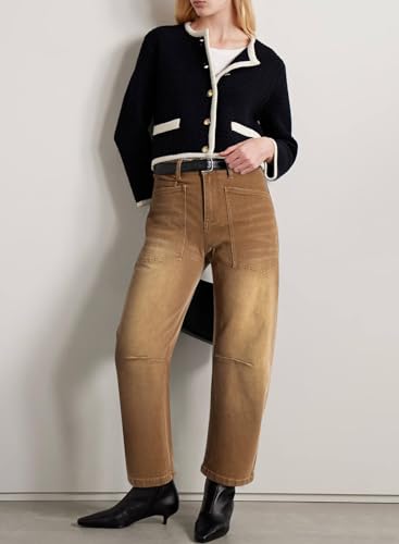 Image of EVALESS Barrel Jeans Women Baggy Stretchy Cropped Denim Pants