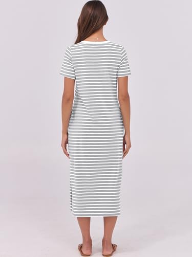 Image of ANRABESS Womens Midi Dress,Summer Long Tshirts Dresses,Short Sleeve Split Stripe,Comfy Travel Beach Vacation Casual Wear