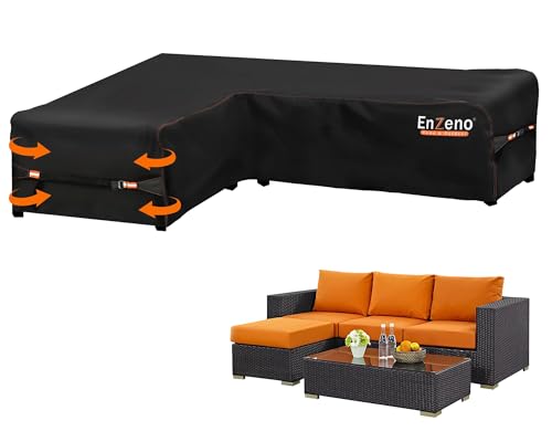 Enzeno Garden L-Shape Furniture Cover Waterproof 420D Heavy Duty Oxford Fabric Outdoor Rattan Corner Sofa Cover with Waterproof Tape (140 * 210 * 75cm)