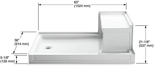 Kohler K-1979-0 60-Inch X 36-Inch Single Threshold Shower Base With Integral Right Hand Seat And Left Center Drain, White #TOP1