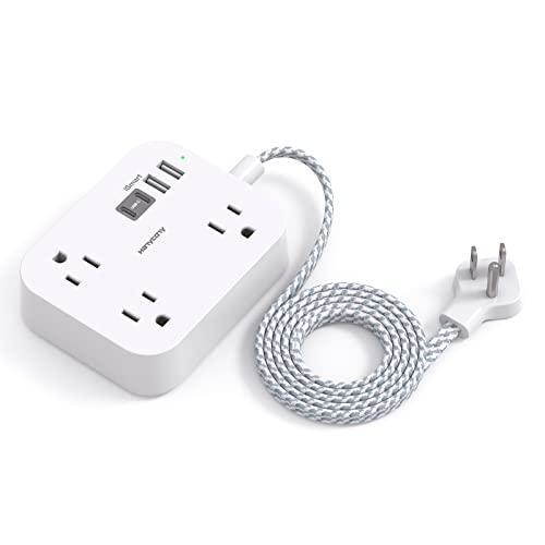 Power Strip with USB, HANYCONY 5 Ft Thin Flat Plug Extension Cord 3 Outlets 4 USB Ports(2USB C) Wall Mount Desk Charging Station, Non Surge Protector for Travel Cruise College Dorm Room Essentials