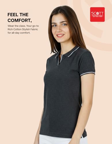Image of Scott International Women's Cotton Polo T-Shirt | Half Sleeve Plain Collar Tee | Stylish Casual Top | Plain T-Shirt for Girls | Workwear for Office & Casual Wear