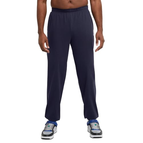 Image of Champion Men's Cinched-Bottom Lounge Pants, Standard Fit, Lightweight 100% Cotton, Available in Regular and Big & Tall, Navy, 4X-Large Big