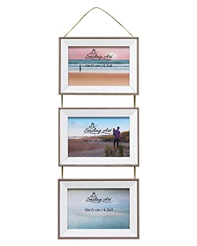 Smiling Art Marco de fotos collage de pared para 3 fotos de madera de densidad media con cristales auténticos, para colga (3 x 10 x 15 cm, formato horizontal)