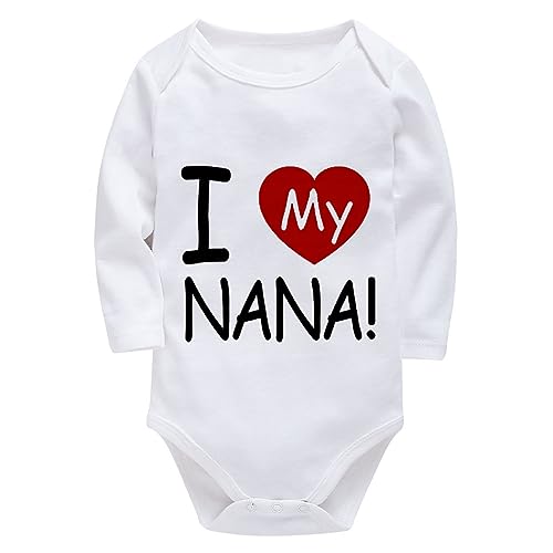 WOOYONGING I Love My NANA Romper for Baby Long Sleeve Coming Home Outfit Gender Neutral Newborn White Baby Girl Romper 3 Month
