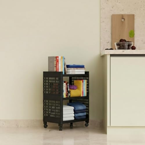 Image of SUBEKYU 3 Shelves Multi-Purpose Organizer | Modular Storage Box for Clothes, Kitchen, Bathroom & Living Room, Space-Saving Wardrobe Closet Cabinet, Set of 1, Black