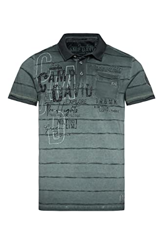 Camp David Herren Polo Oil Dyed mit Strukturstreifen