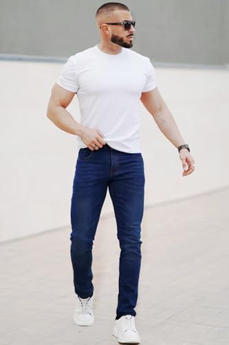 Heyfanee Mens Slim Fit Jeans Stretch Soft Denim Pants for Men Slim Leg Blue 33x32