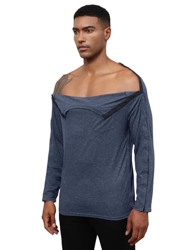 Poriff Unisex Post Shuolder Surgery Shirts for Recovery Full Tear Away Snap Long Sleeve Men Chemo Port Shirts for Women4