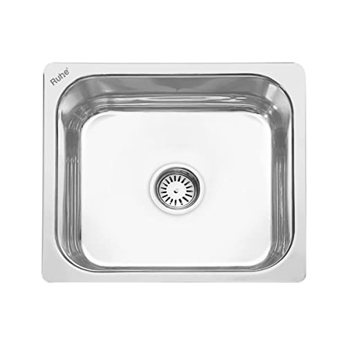 Image of Ruhe Stainless Steel Square Bowl Kitchen Sink 21x18x8 Inches (Glossy Finish), Bright Silver