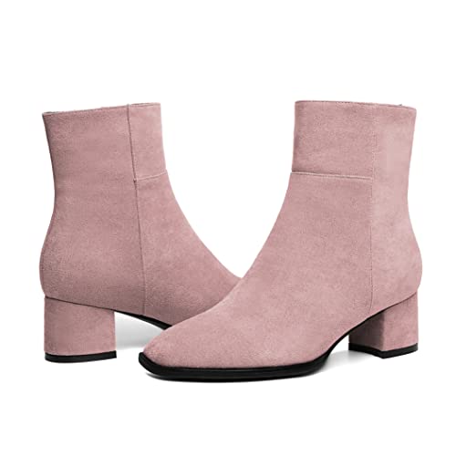 Eldof Low Block Heel Ankle Boots Women's Square Toe Chunky Heel Short Boots Side Zipper Heeled Chelsea Boots4