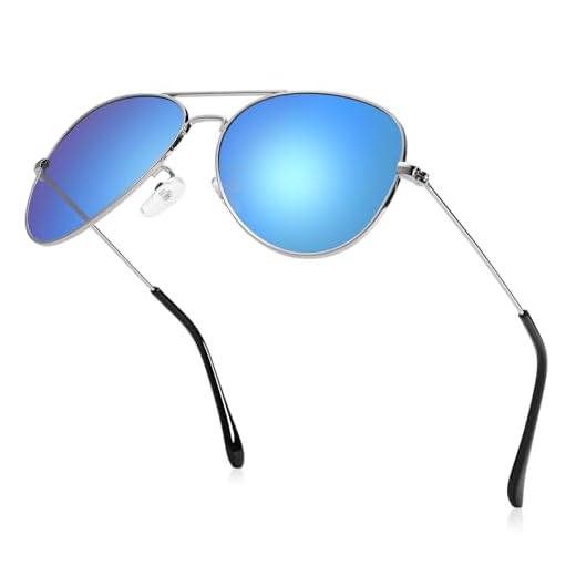 Óculos de sol aviador polarizados para mulheres e homens, lentes de proteção UV400 e armação piloto de metal leve, Prata - azul, Small