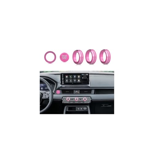 Image of for Honda 2026 Passport /2026 Pilot Interior Accessories, Aluminum Alloy one-Button Start Cover /Ring, air Conditioning knob, 5-piece Set (Pink)