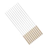 Angoily 10 piezas Brochetas de Acero Inoxidable con Mango de Madera de Pinchos para Barbacoa Resistentes Altas Temperaturas para Parrilla y Reuniones Familiares