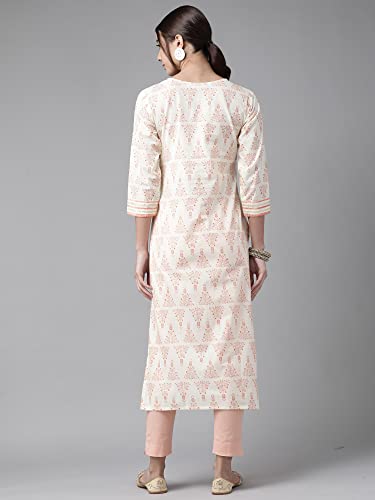 Image of INDO ERA Women's Cotton Straight Fit Floral Printed Calf Length Straight Kurta(KT0OW2452)