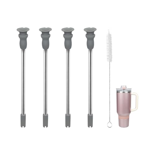KLOWOAH Replacement Straws Compatible With Cirkul 40oz Stainless Steel Tumbler 4 Pack with 1 Brush (Grey for 40oz)