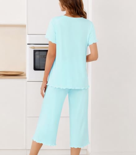 Image of NACHILA Women's Bamboo Viscose Pajama Sets Summer Cooling Short Sleeve Capri Soft Pjs Night Sweats Moisture Wicking Sleepwear
