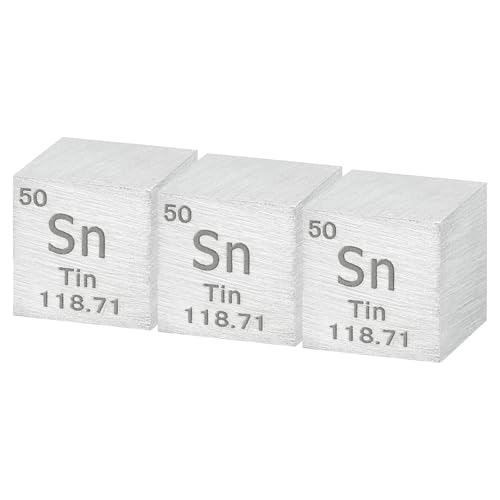 uxcell 3 Pcs Tin Cube, 0.39 Inch High Density Metal Element Cube Metal Density Cube for Chemical Elements Collection Science Education Experiment Application, Silver