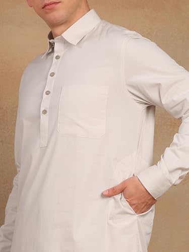 Image of See Designs Men's Full Sleeve Shirt Collar Solid Pathani Kurta with Salwar