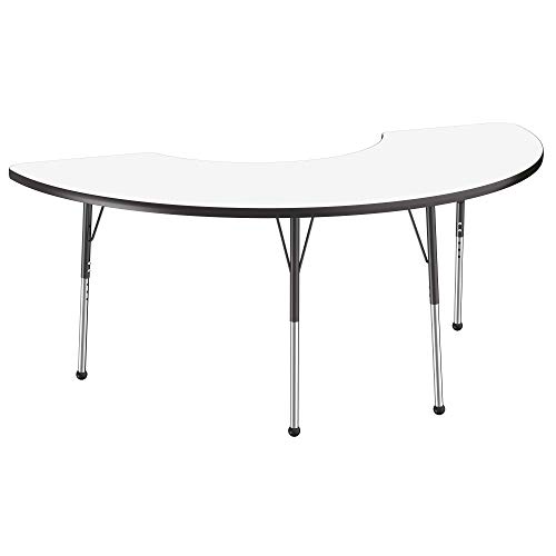 Image of FDP Dry-Erase Half Moon Activity School and Office Table (36 x 72 inch), Standard Legs with Ball Glides for Collaborative Spaces, Adjustable Height 19-30 inches - Whiteboard Top and Black Edge