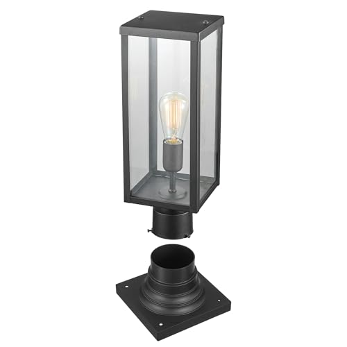 GLOBE Electric 44384 1-Light Outdoor Lamp Post Light Fixture with Base Adaptor, Matte Black, Clear Glass Inserts, Weather Resistant Exterior Lighting, Modern Security Lights, E26 Base
