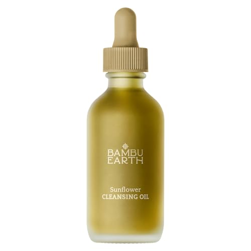 Bambu Earth Sunflower Cleansing Oil - Daily Face Cleanser &amp; Makeup Remover for Clear Skin - Gentle Sunscreen and Makeup Remover, Essential Skincare with Organic Sunflower and Safflower Oils - 2 Fl. oz