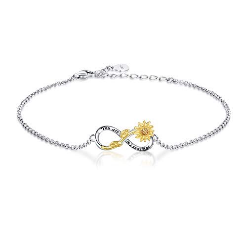 APOTIE You Are My Sunshine Sunflower Bracelet 925 Sterling Silver Infinity Flower Adjustable Jewelry Daughter Mother Gift for Women (Infinity Sunflower)