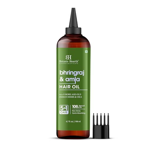 Botanic Hearth Bhringraj & Amla Hair Oil | Nourishing Scalp & Hair Oil for Dry Frizzy Hair | Supports Fuller-Looking Hair & Shine | Lightweight Botanical Formula | No Harsh Additives | 6.7 fl oz