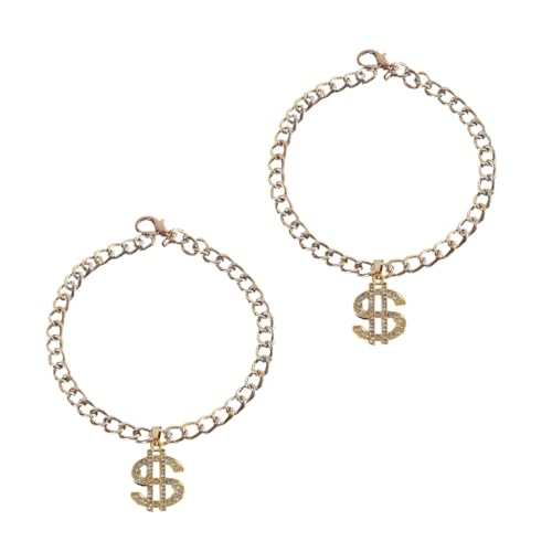Popular Cats Collar Rhinestones Dollar Pendant Necklace Pet Neckring 2PCS