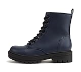 Soda FIRM - Lug Sole Combat Ankle Bootie Lace up w/Side Zipper (Navy PU, us_footwear_size_system, adult, women, numeric, medium, numeric_7)