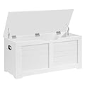 VASAGLE Storage Chest, Storage Bench with 2 Safety Hinges, Farmhouse Style, 15.7 x 39.4 x 18.1 Inches, for Entryway, Bedroom, Living Room, Cloud White ULSB061T10