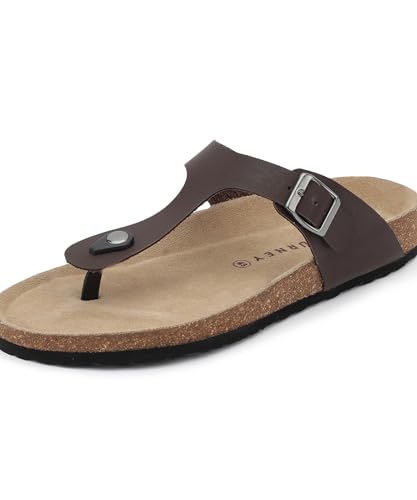 Image of HF JOURNEY Nivera 2.0 Men's Cork Footbed Thong Sandal,Slip On Entry,(Size 41-46) BlackPU, Casual Lounging Slipper, EVA Sole, Flat Heel,Nivera 2.0 - Black (41)